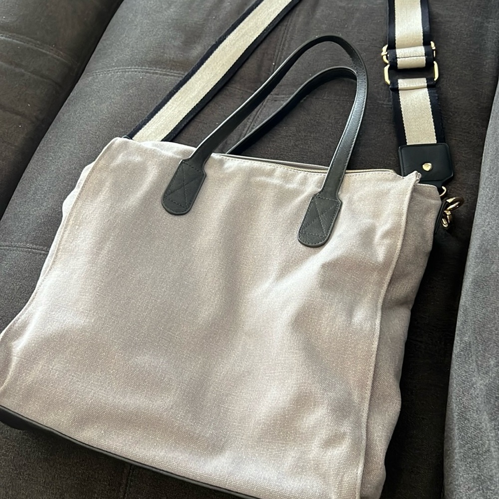 Erin Condren Cross Body Canvas Tote Tan and Black